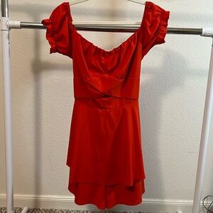 Red Ruffle Romper Off Shoulder